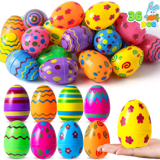 Joyfy 36 PCS Printed Easter Eggs for Easter Hunt, Plastic 3.15" Fillable Easter Eggs Bulk for Basket Stuffers Fillers, Classroom Prize Supplies, Filling Treats and Party Favor