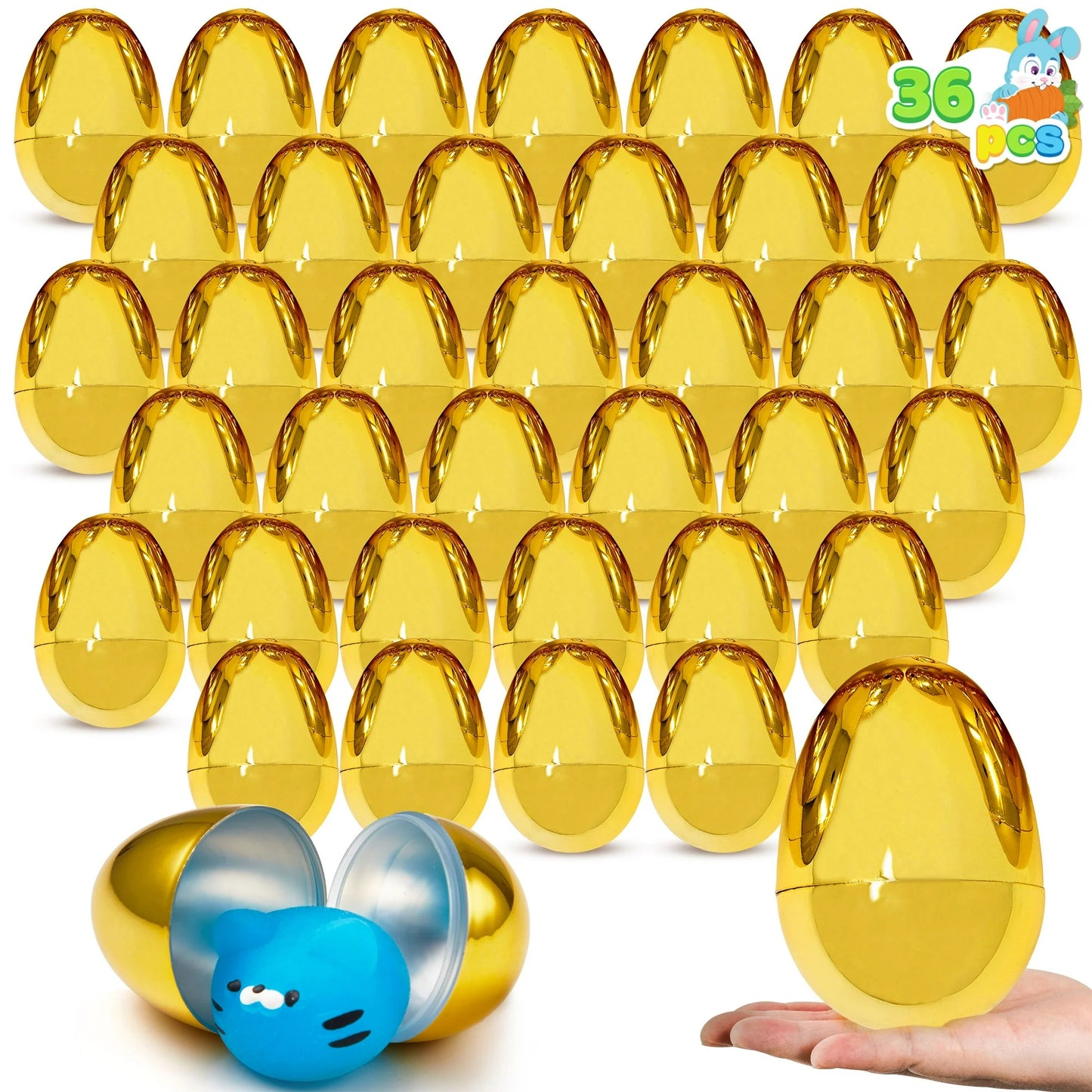 JOYFY 36 PCS Gold Easter Eggs 2.3" Metallic Plastic Empty Eggs Fillable for Easter Hunt, Filling Treats, Party Favor, Basket Stuffers, Classroom Prize Supplies
