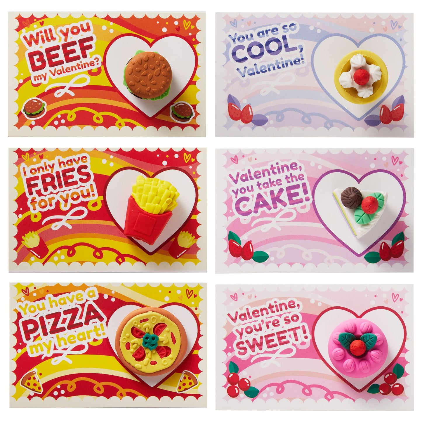 36 Pieces Valentines Day Gift Cards with 3D Dessert Erasers for Kid Classroom Valentines Day Cards, Party Favor Toy Card Party Favor, Classroom Prize Supplies, Valentine’s Greeting Cards