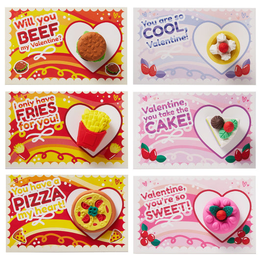 36 Pieces Valentines Day Gift Cards with 3D Dessert Erasers for Kid Classroom Valentines Day Cards, Party Favor Toy Card Party Favor, Classroom Prize Supplies, Valentine’s Greeting Cards