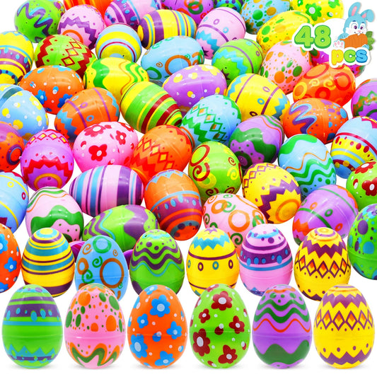48 Pcs Plastic Printed Bright Easter Eggs 2.3" Tall for Easter Hunt, Basket Stuffers Fillers