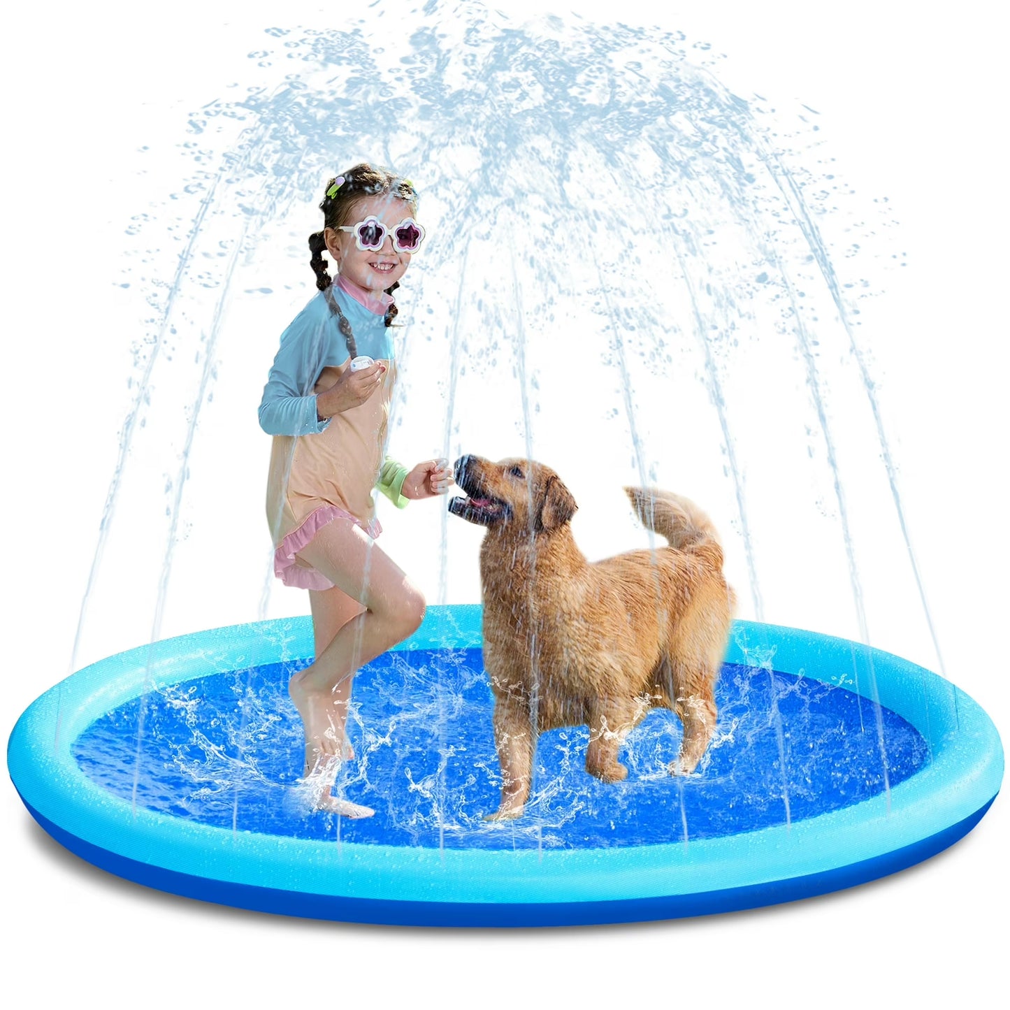 Syncfun 6ft Sprinkler Mat,Blue,Outdoor Play Mat,Inflatable Summer Water Toys for Boys and Girls
