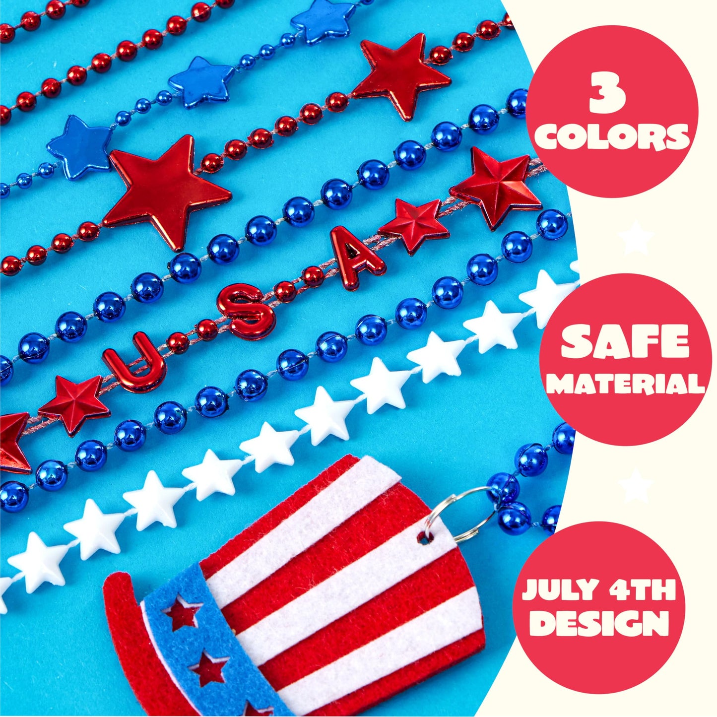 72 pieces of patriotic bead necklace combination for July 4th, loose, red, white, blue bead star bead necklace with pendant, loose for Independence Day parade, dress up accessories