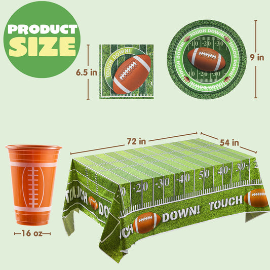 74 football match day party supplies packages -18 football themed cups, 18 plates, 36 napkins,