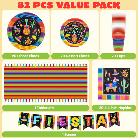 82 piece Carnival cutlery set, Cinco De Mayo dining table decoration Mexican party supplies package