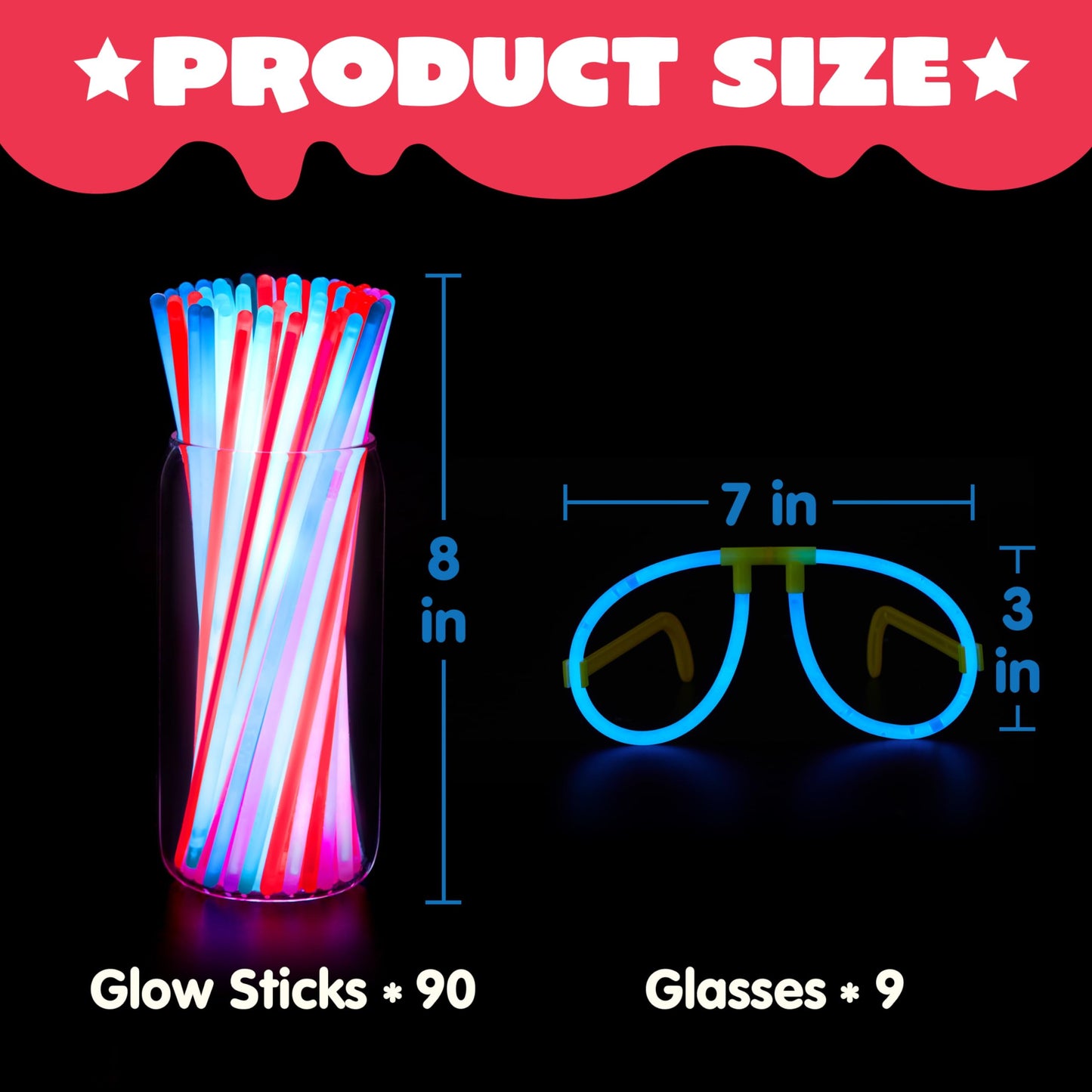 99 pieces of July 4th patriotic glow stick bracelets, necklaces, glasses