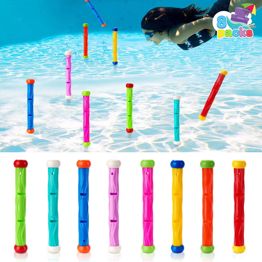 Syncfun Diving Sticks Pool Toys, 8 Pcs Underwater Training Pool Dive Stick for Kids, Colorful Swimming Toy Sinking Throwing Sticks for Kids Gifts Summer Swim Training Water Fun Pool Games(Sticks)