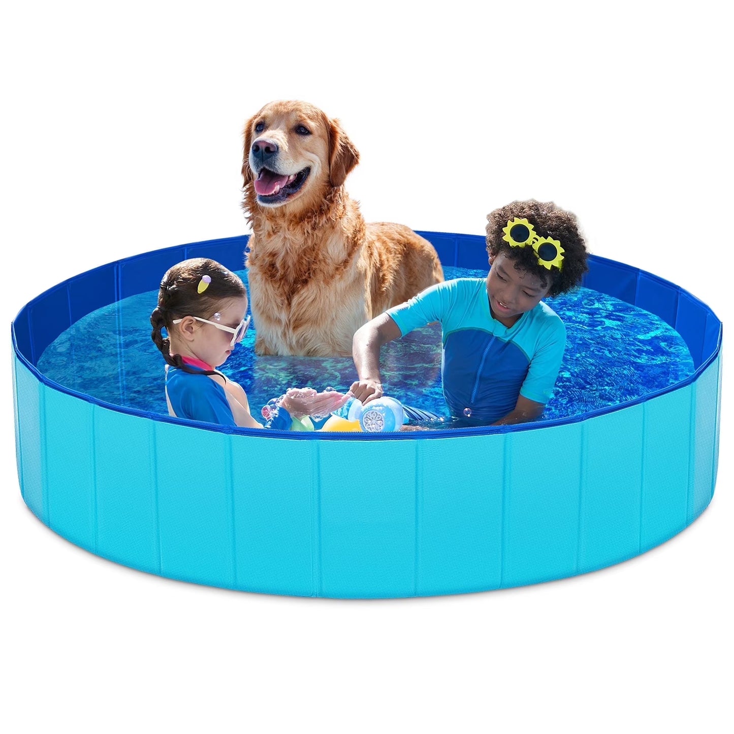 JOYFY Foldable Pool Plastic Kiddie Pool, Portable Doggie Swimming Pool for Dogs Cats and Kids63 x 12, Blue