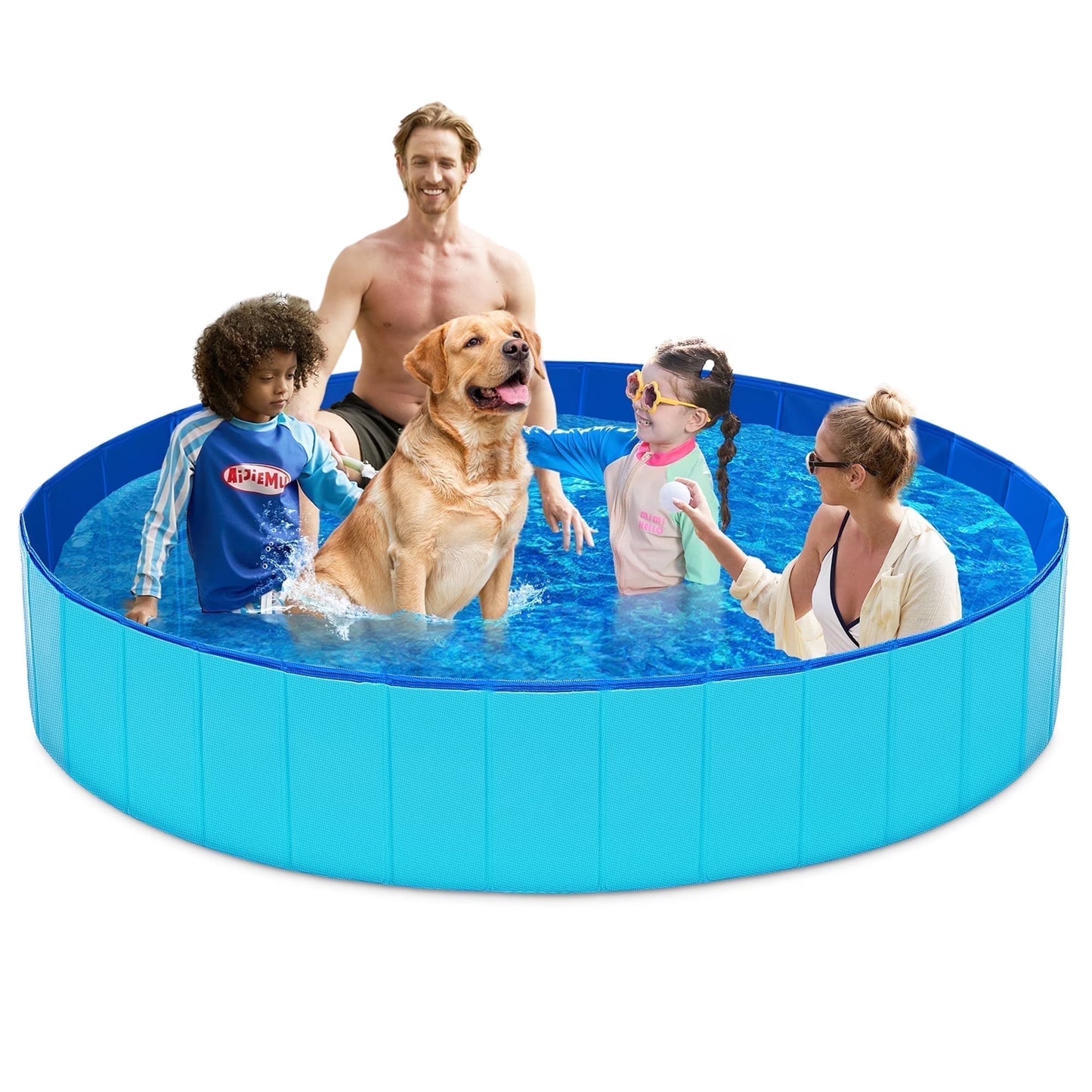 JOYFY 71 x 12 Inches Plastic Kiddie Pool, Pet Swimming Pool Foldable Portable for Dogs Cats and Kids Blue