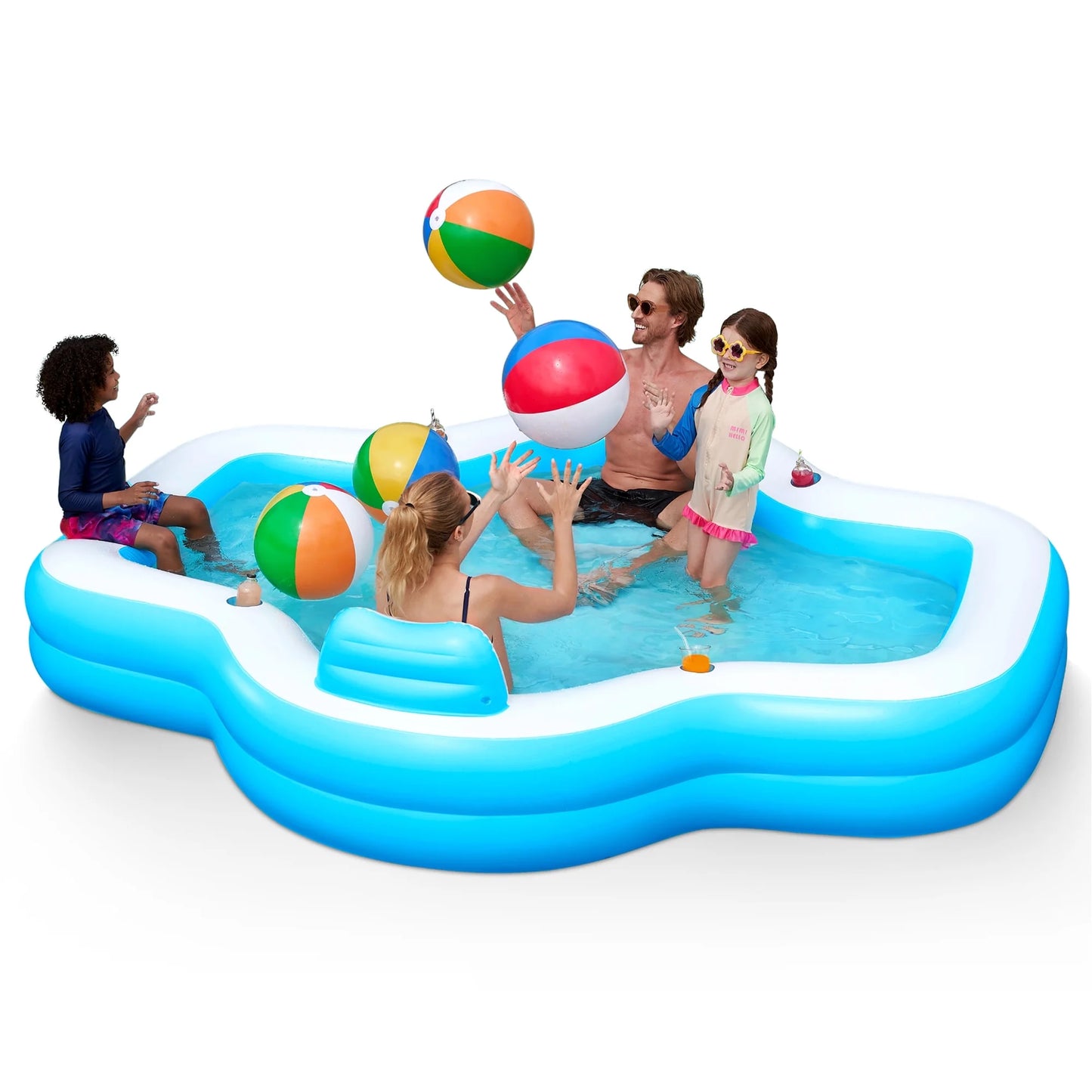 JOYFY Big Inflatable Pool for Kids Adults with Seats, Full-Sized Blow Up, Above Ground Family Pool with Backrest Cup Holders for Summer Water Party Backyard Garden Lawn, Blue