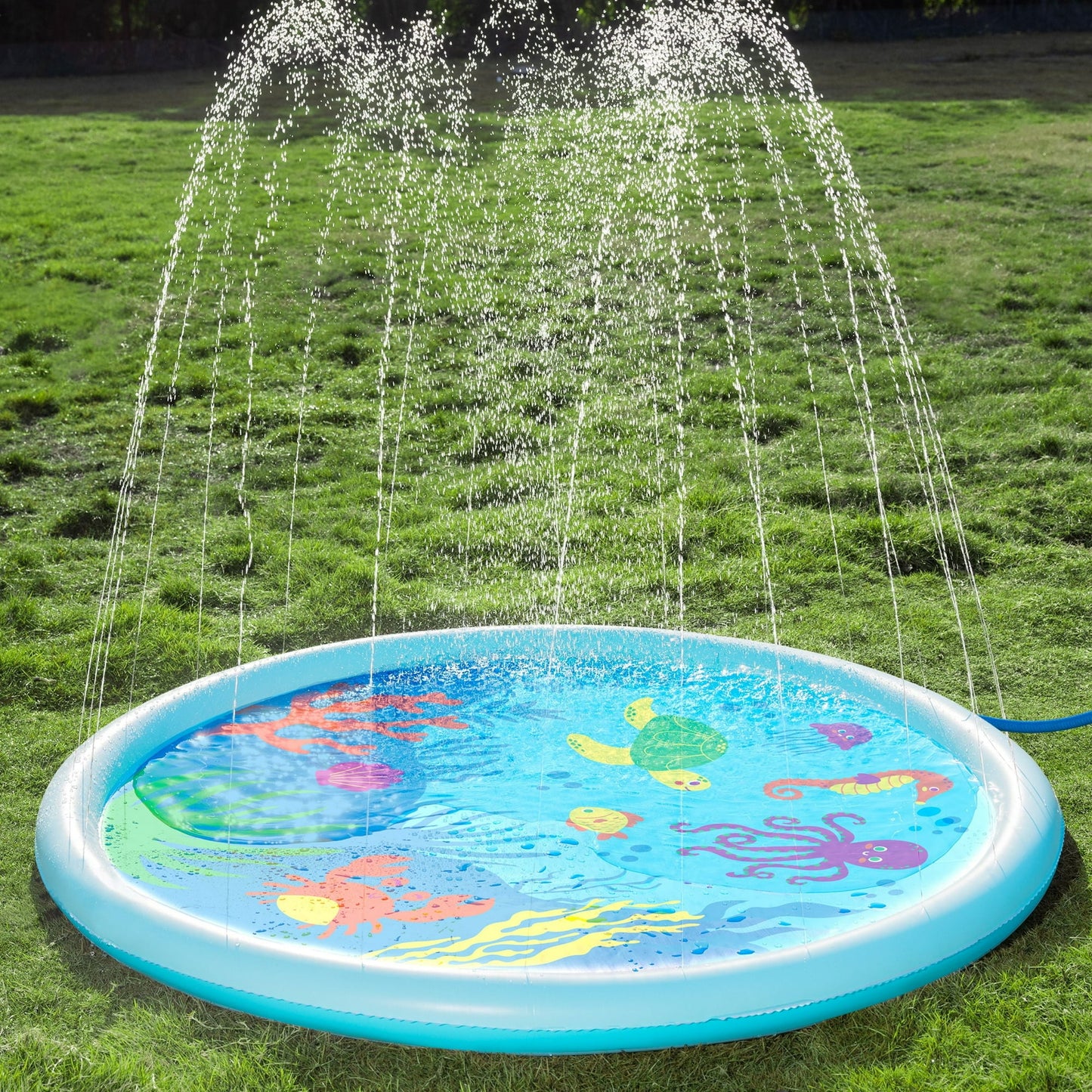Syncfun 5ft Non-Slip Splash Pad for Kids and Dog,Thicken Sprinkler Pool Summer Outdoor Water Toys,Blue