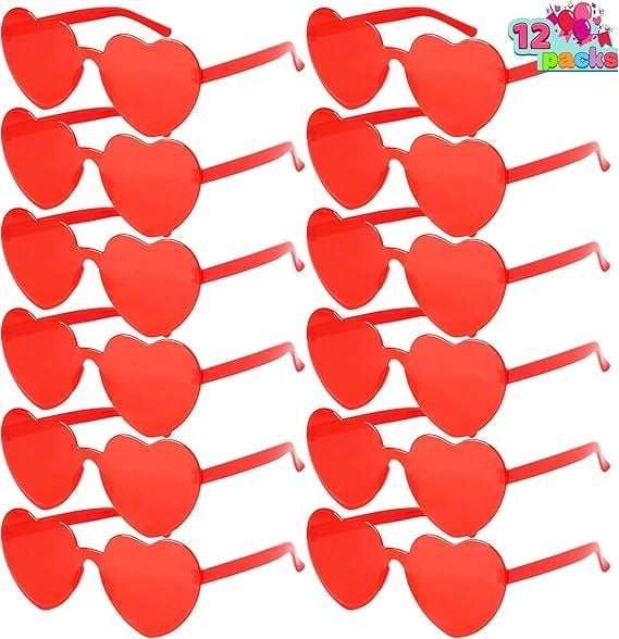 12 Packs Valentine's Day Heart Shaped Glasses for Kids, Rimless Sunglasses, Classroom Exchange Gift Valentines Party Favors