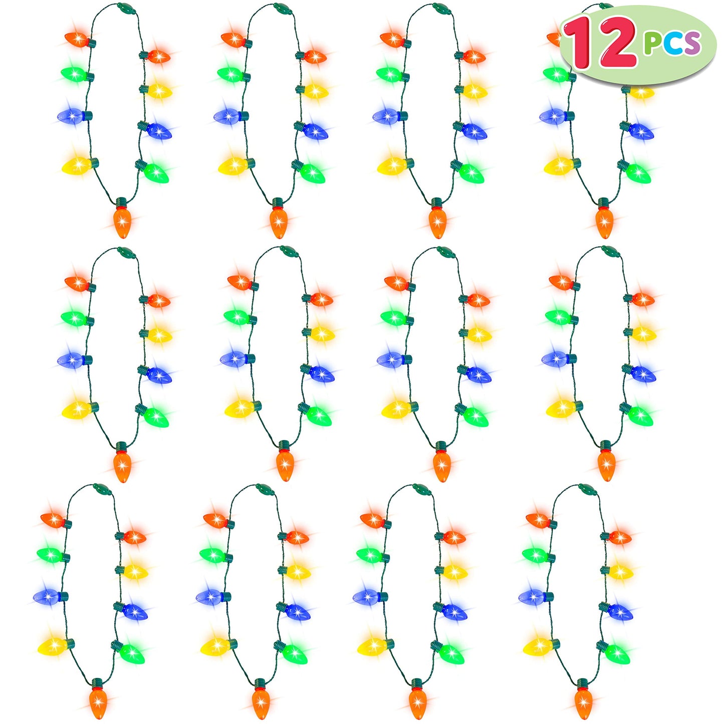 12 Packs Christmas LED Light Up Bulb Necklaces 9 Bulbs LED Necklaces Holiday Necklace Costume Accessories for Christmas Xmas Party Favor Party Supply