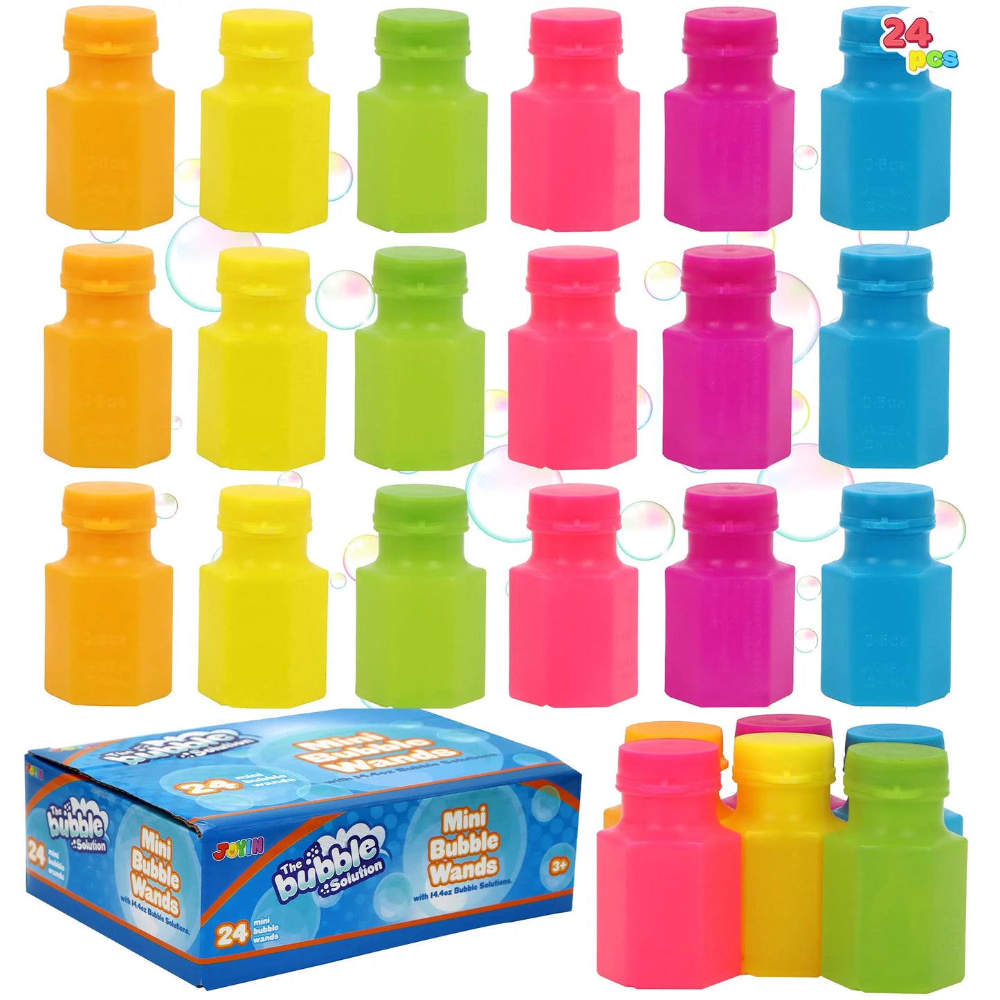 JOYIN 24 pcs Mini Bubble Bottles with Wand Assortment for Kids, Bubble Blower for Bubble Blaster Party Favors, Summer Toy, Birthday, Outdoor & Indoor Activity, Bath Time
