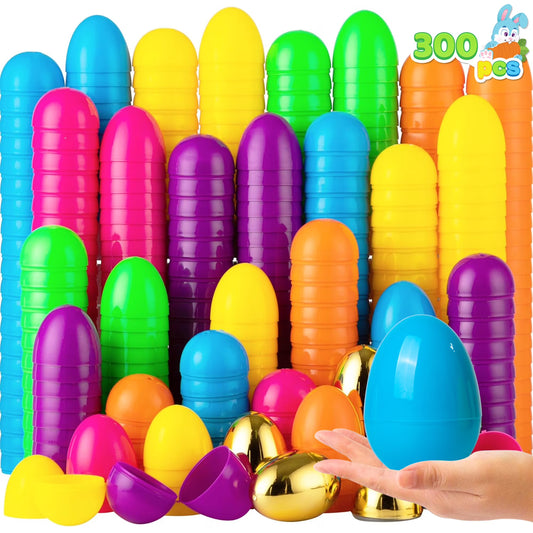Joyfy 300 Pcs Easter Eggs, 2.3" Plastic Easter Eggs with 6PCS Golden Eggs Bulk, Empty Fillable for Easter Hunt Party Favor Basket Stuffers Filler Classroom Prize Supplies Decor