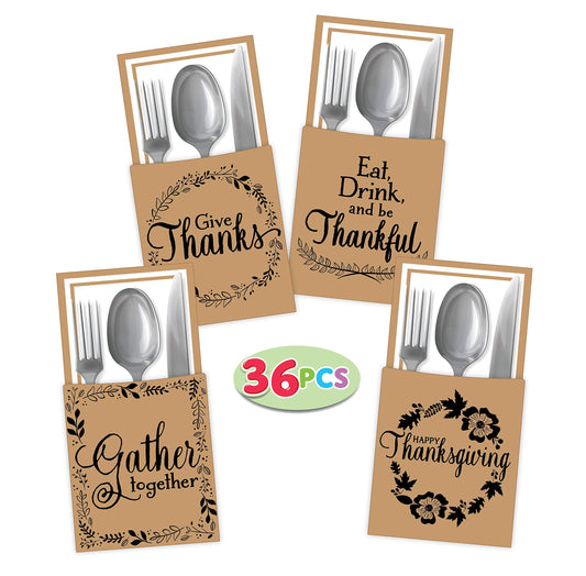 JOYIN 36 Pcs Thanksgiving Table Decoration Turkey Utensil Holder for Xmas Table Decor Harvest Party Supply