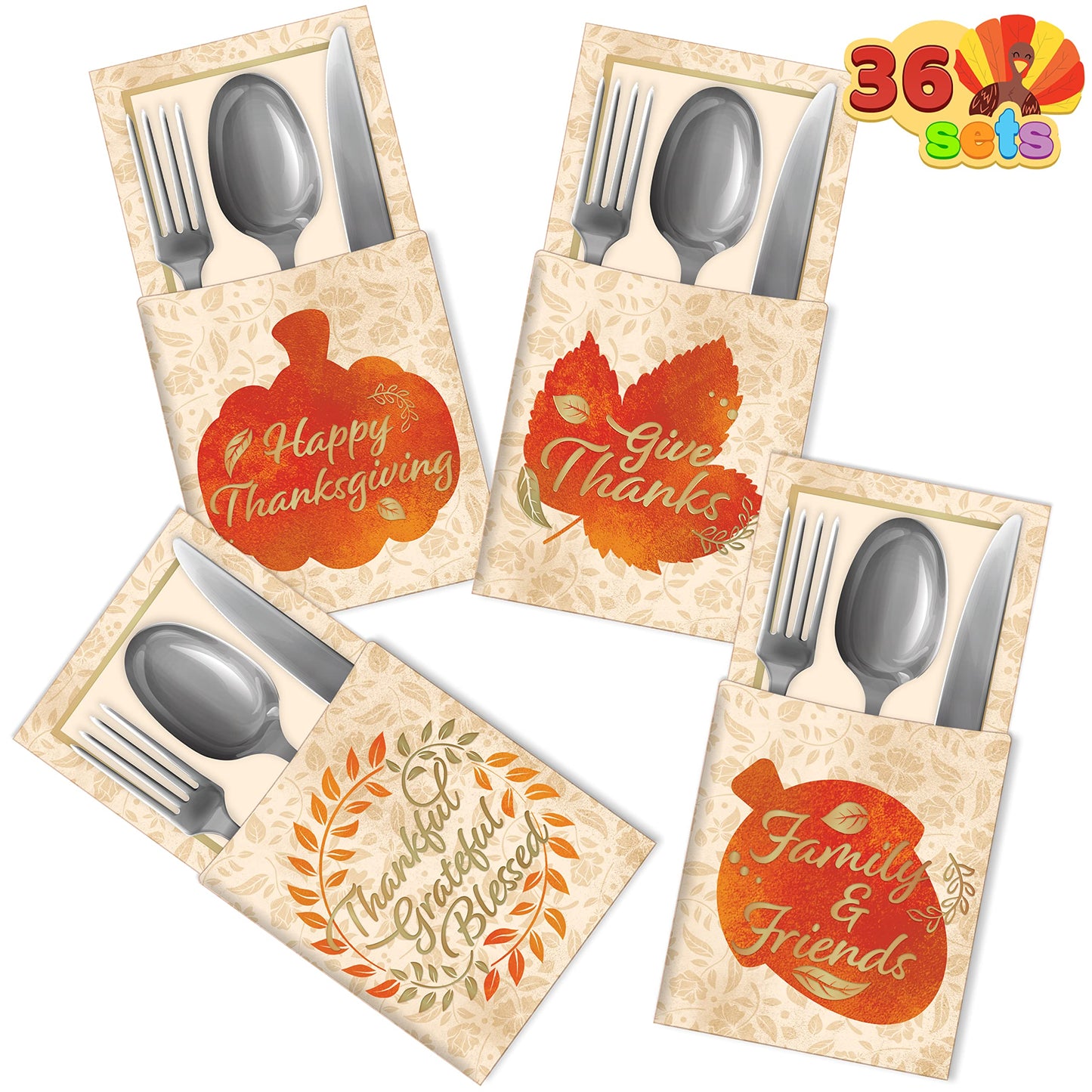 JOYIN 36 Thanksgiving table decoration Cutlery Holders Set for Fall Party Favor Supplies Dinner Centerpiece