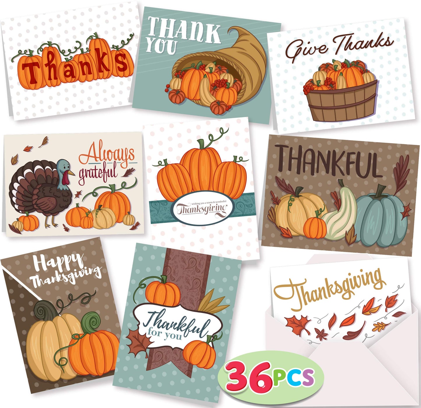 JOYIN 36Pcs Thanksgiving Greeting Gift Cards for Christmas Dinner Holiday Parties Celebrations Harvest