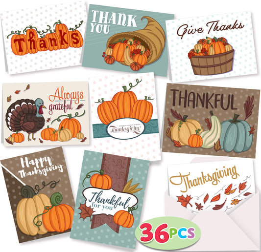 JOYIN 36Pcs Thanksgiving Greeting Gift Cards for Christmas Dinner Holiday Parties Celebrations Harvest