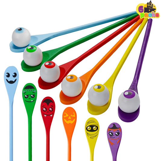 JOYIN Easter Egg and Spoon Race Game Set 6 Eyeballs and Spoons with Assorted Colors for Kids and Adults Easter Outdoor Fun Games, Party Favor Supplies,Classroom Activities