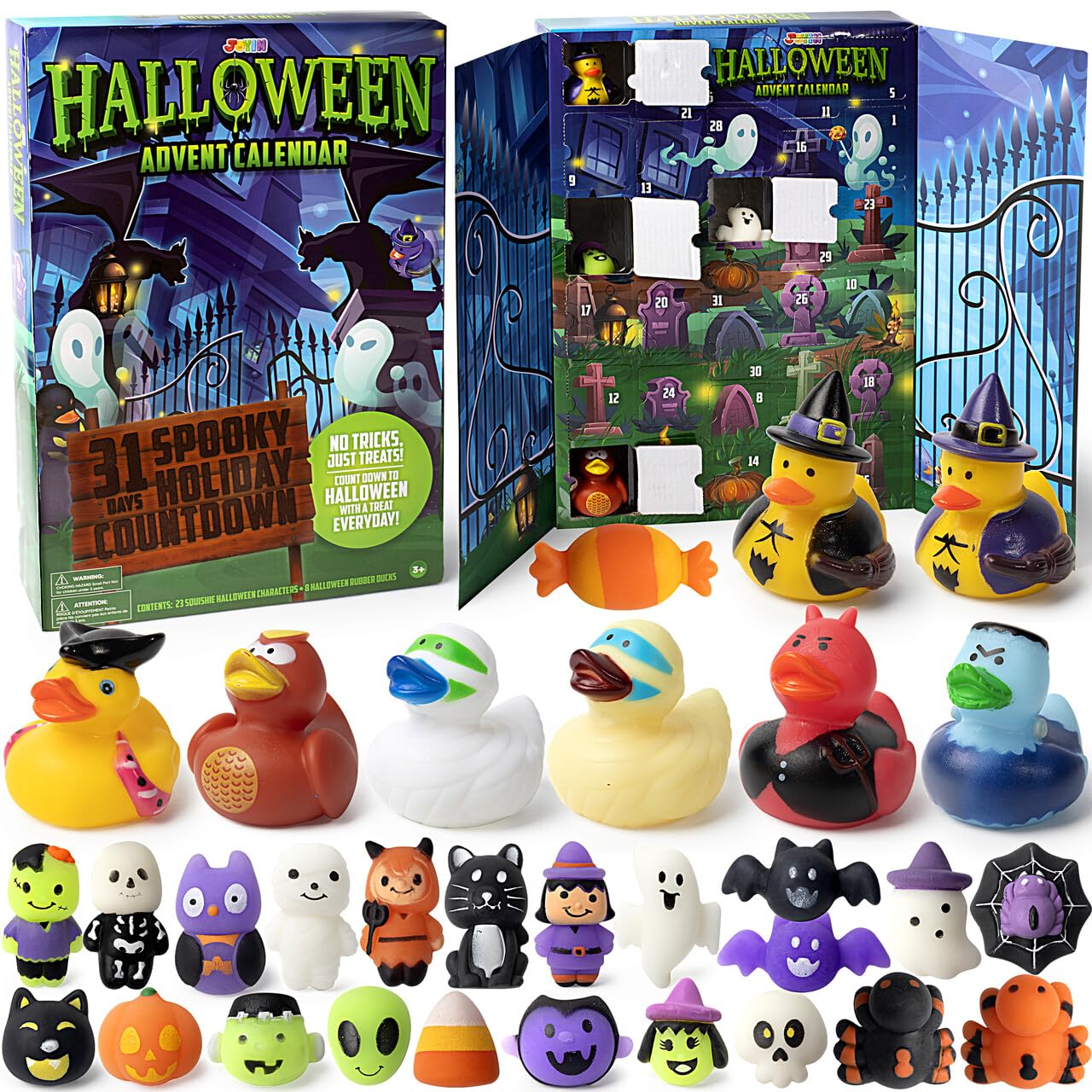 JOYIN Halloween Advent Calendar with Surprise Toys,Holiday CountDown to Halloween with Mochi and Surprise Halloween Themed Rubber Ducks,Halloween Countdown Calendar with Toys for Halloween