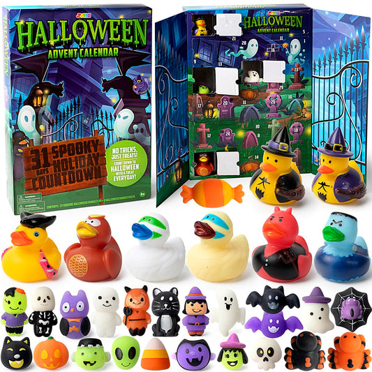 JOYIN Halloween Advent Calendar with Surprise Toys,Holiday CountDown to Halloween with Mochi and Surprise Halloween Themed Rubber Ducks,Halloween Countdown Calendar with Toys for Halloween