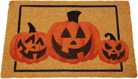JOYIN Halloween Decoration 30” x 17” Pumpkin Patterned Doormat, Non Slip Natural Coir Front Door Mat, Trick or Treat, Indoor/Outdoor Decorative Doorway Rugs