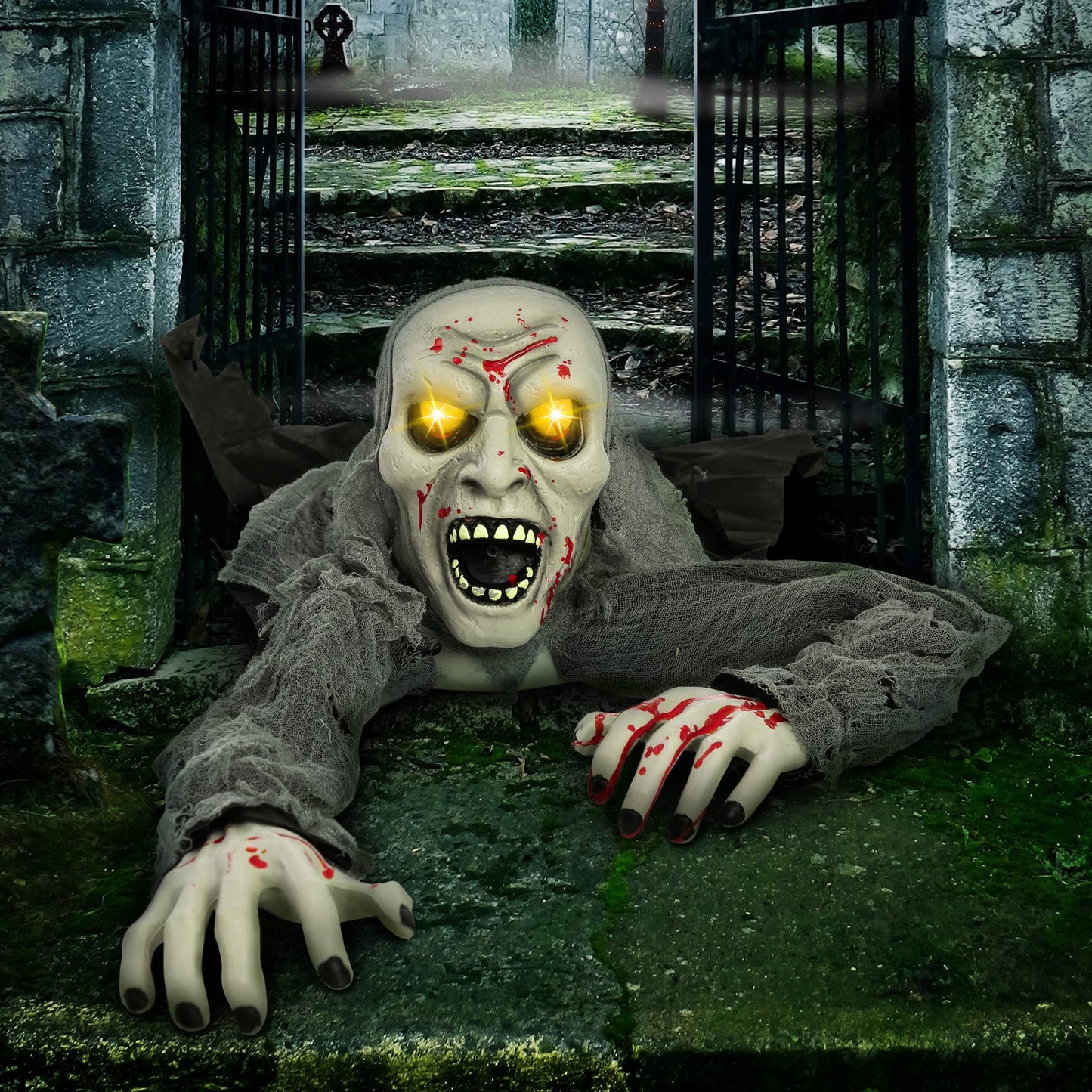 JOYIN Halloween Light-Up Zombie Groundbreaker Animated with bloodstain and Creepy Sound for Halloween Outdoor, Lawn, Yard, Patio Decoration, Halloween Haunted House Decorations