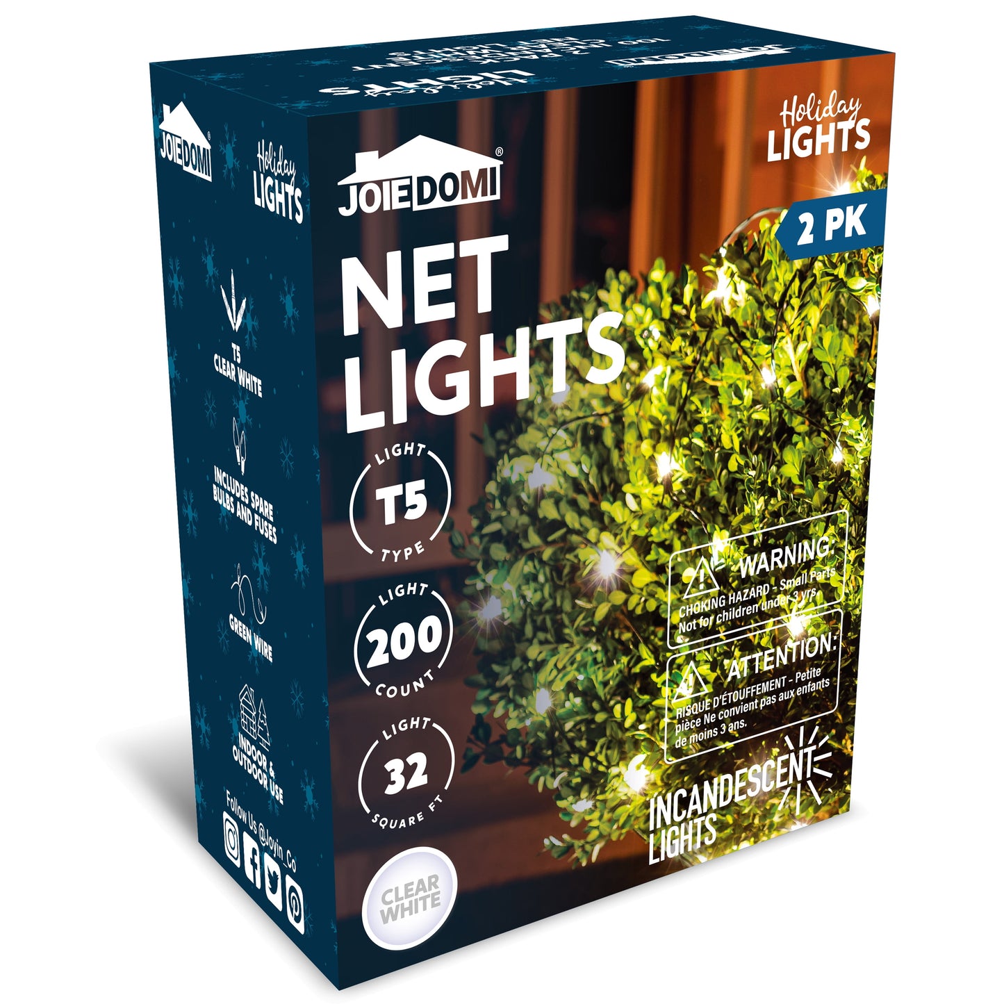 2x100 Warm White Incandescent Christmas Net Lights for Indoor & Outdoor Decorations, Christmas Events, Christmas Eve Night Decor, Christmas Tree, Bushes