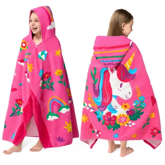 Joyfy Kids Beach Towels with Hood Ages 3-10,30 × 50 INCH Oversized Sizefor Beach Pool,Unicorn Bath Towel 100% Cotton Wearable Wrap for Child
