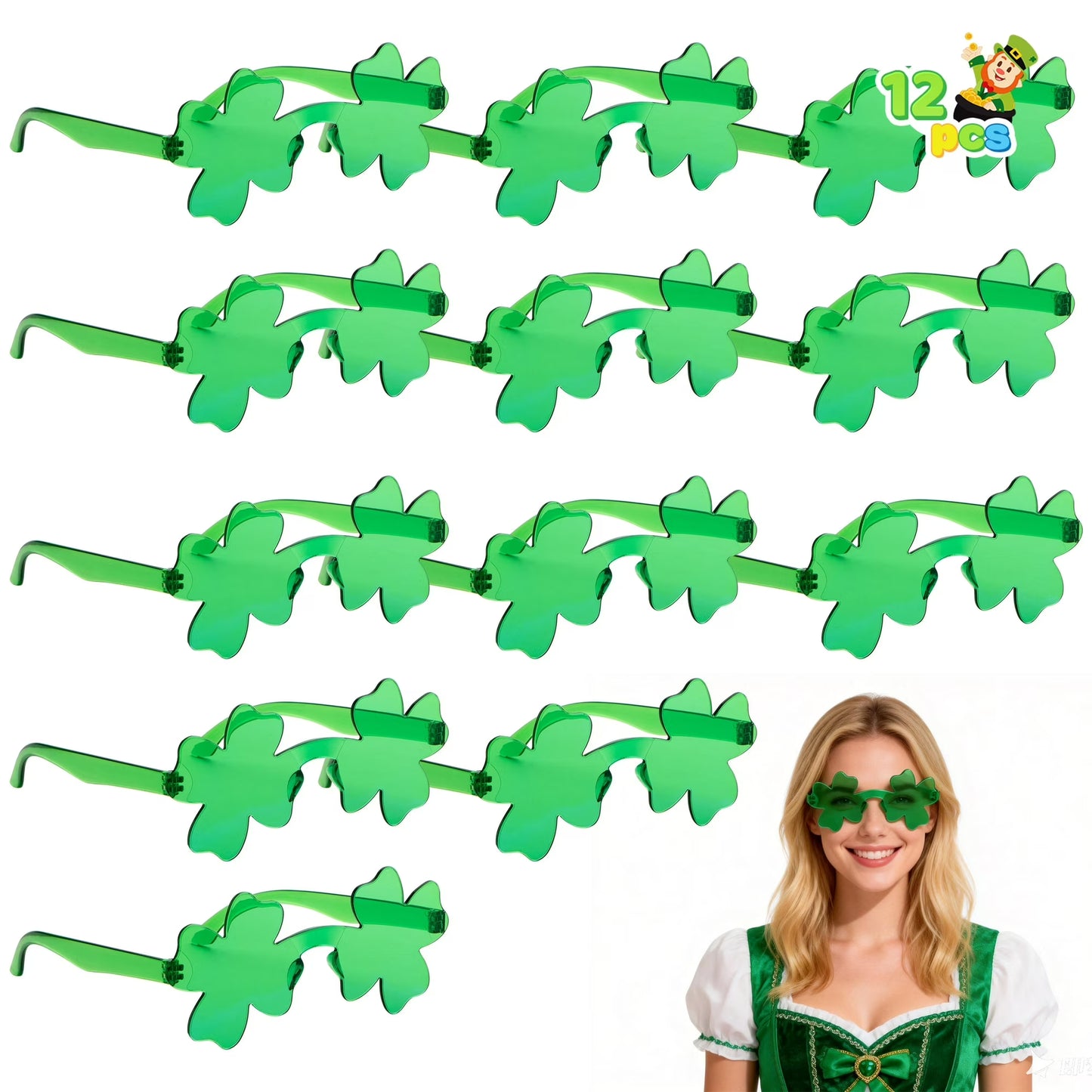 Joyfy 12 Pairs St. Patrick Day Shamrock Sunglasses, Shamrock Glasses Clover Eyewear, St. Patrick Accessory Party Favor Supply for Men Women