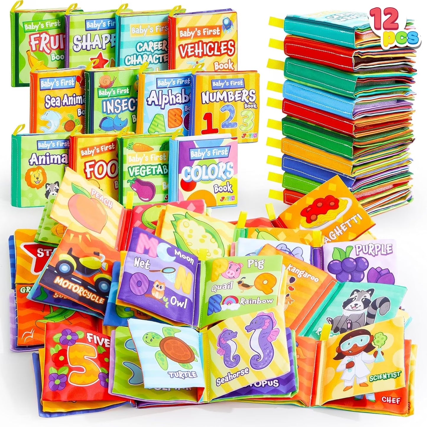 Joyfy 12 Pcs Baby Bath Toys, Soft Cloth Books for Baby Multi-Age, Infant Early Education First Toys for Toddlers Kids Birthday Gifts