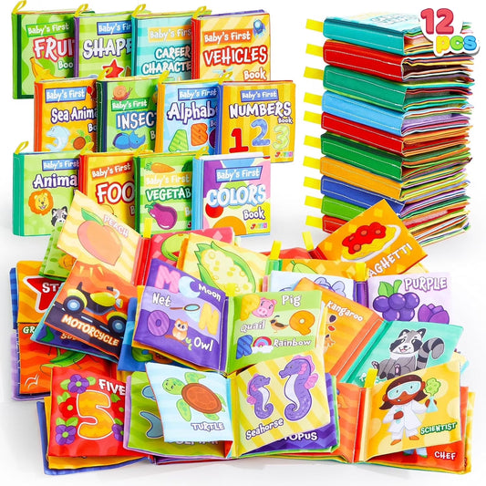 Joyfy 12 Pcs Baby Bath Toys, Soft Cloth Books for Baby Multi-Age, Infant Early Education First Toys for Toddlers Kids Birthday Gifts