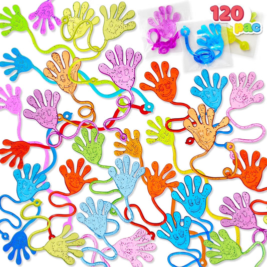 Joyfy 120 Pcs Sticky Hands Party Favors for Kids Assorted Stretchy Slappy Hands Fun Fidget Toys for Kids, Goodie Bag Stuffers, Stocking Stuffers