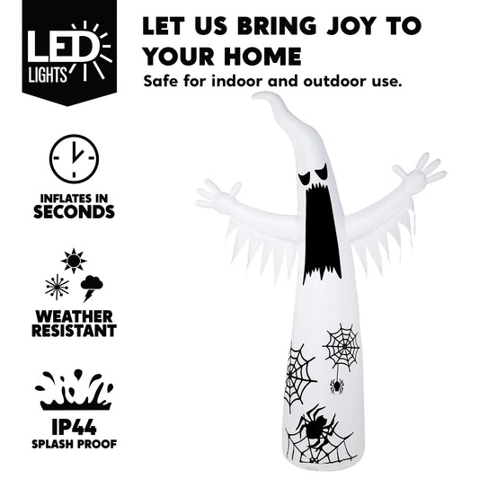 Joyfy 12ft Halloween Ghost Inflatable,Giant Ghost Inflatable Outdoor Halloween Decorations with Colorful Flashing Light and Flame Light,Blow up Halloween Yard Decorations