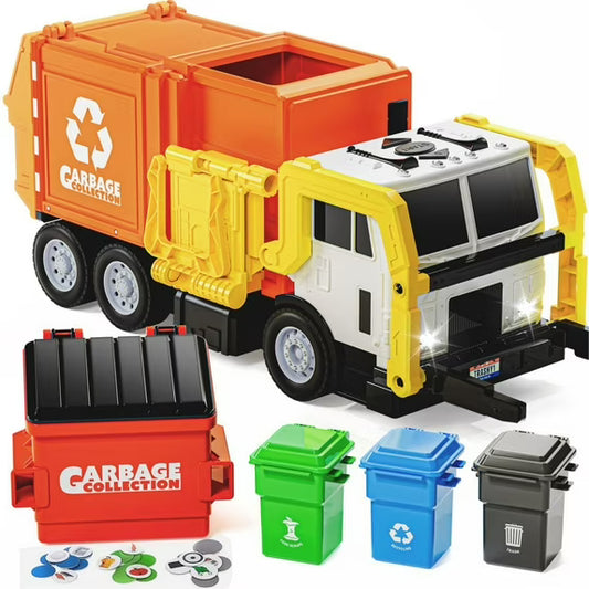 SYNCFUN 16" Lights and Sounds Large Garbage Truck Toys for Boys, Realistic Trash Truck Toy with Trash Can Lifter and Dumping Function, Toy Truck Gift for Boy Age 2 3 4 5 Years Old
