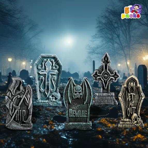 Joyfy 5 Pack 17 Inch Halloween Outdoor Tombstone Decorations, Halloween Foam Cemetery Headstones for Yard Lawn Outdoor Decorations.