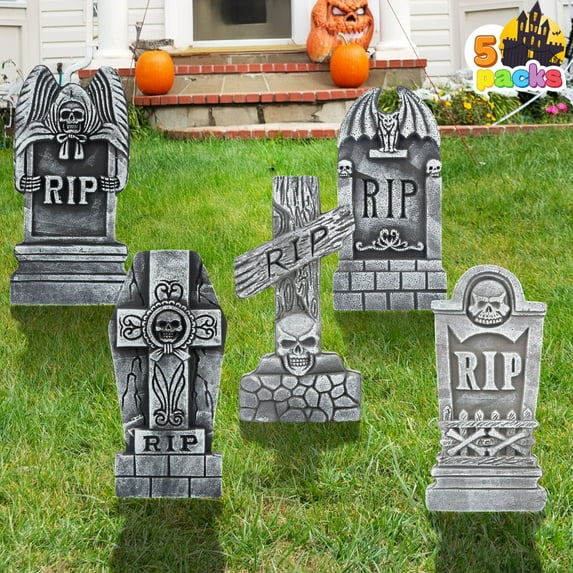 Joyfy 5 Pcs 17 ¡± Halloween Foam RIP Graveyard Headstones, Halloween Tombstone Outdoor Decorations for Cemetery, Yard, Lawn Party Decorations