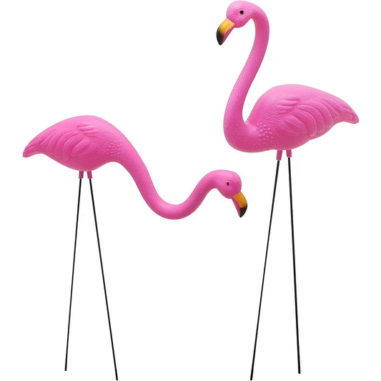 Joyfy 2 Pack Small Pink Flamingo, Yard Flamingo For Outdoor Garden Decor, Luau Party Statue, Beach, Tropical Party