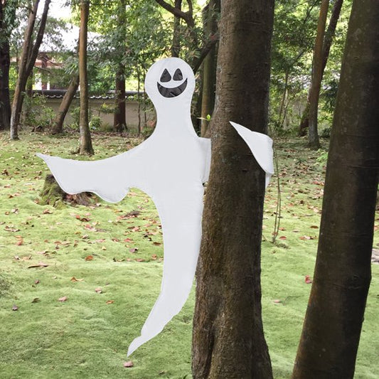 Joyfy Halloween Tree Wrap Ghost Decoration, Smiling Ghost Design Decorations, Halloween Outdoor, Lawn, Tree Decor, Ghost Party Supplies