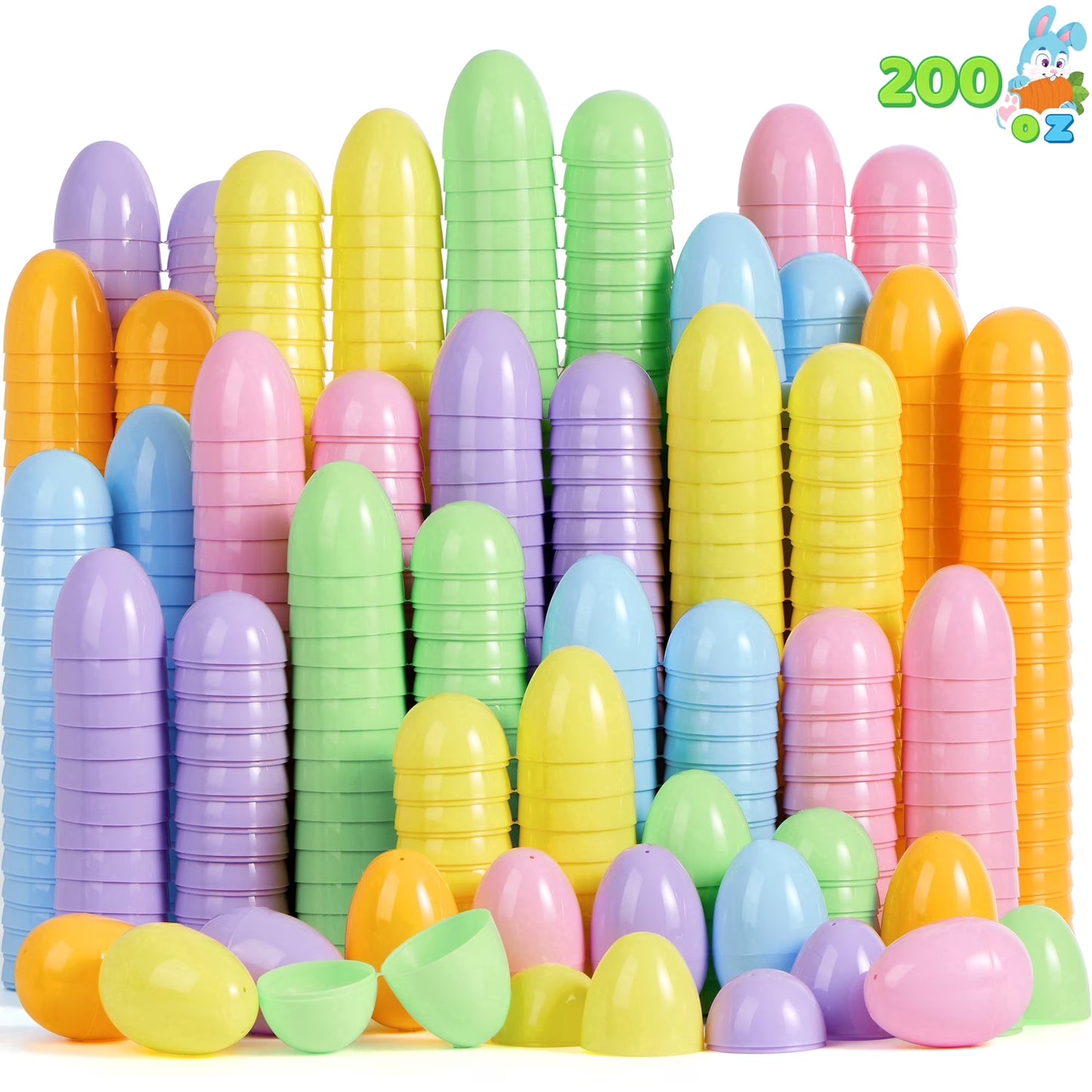 Joyfy 3.15 Pastel Easter Eggs, 200 Pcs Plastic Easter Eggs in Bulk, Empty Colorful Fillable Eggshells for Easter Hunt, Party Favor, Basket Stuffers Filler, Classroom Prize Supplies