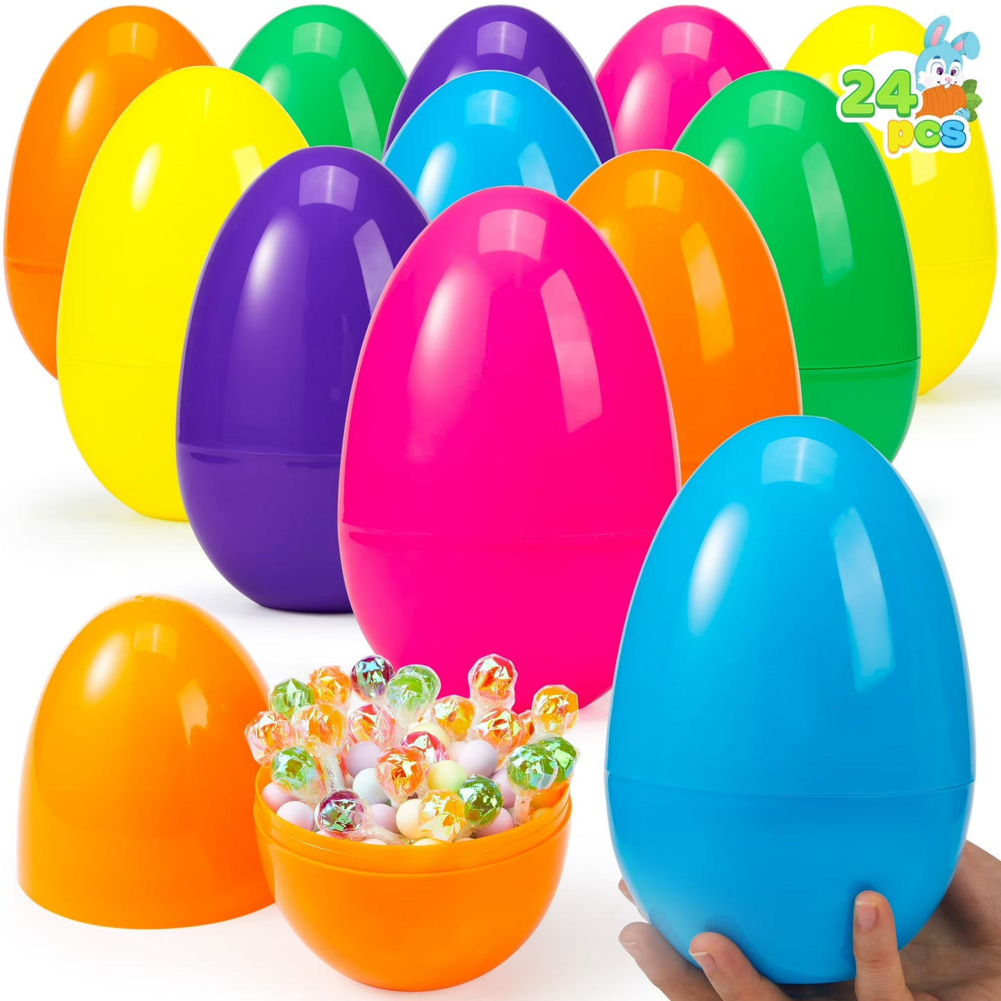 Joyfy 24 Pcs 6 Inches Large Plastic Easter Eggs, Colorful Jumbo Eggs Fillable for Easter Themed Hunt Basket Stuffers Fillers Filling Treats Party Favor Classroom Prize Supplies
