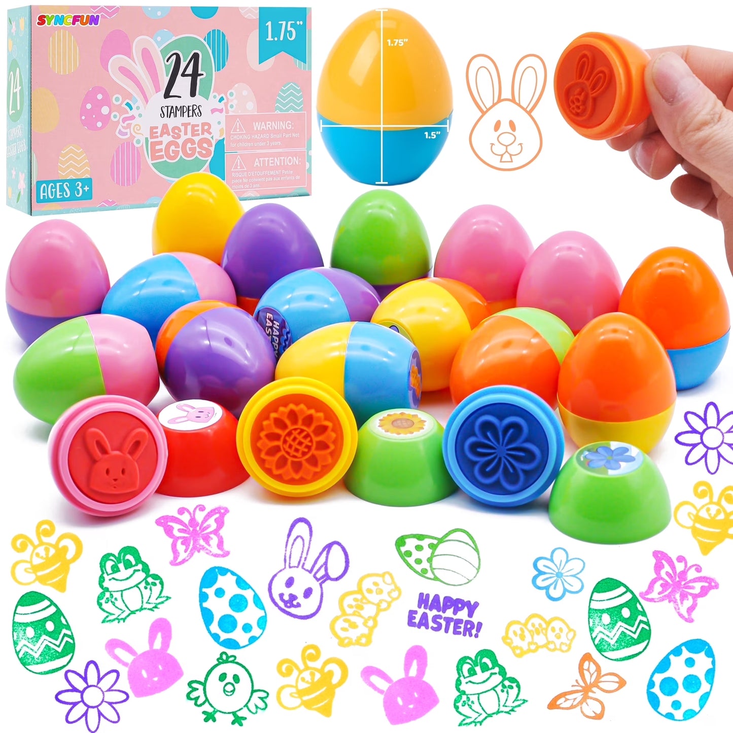Joyfy 24 Pcs Assorted Easter Themed Stamper Toy Set for Kids Toddlers Boys Girls, Self-Ink Stampers with 24 Designs for Basket Stuffers, Party Favor, Easter Eggs Hunt Game, Classroom Prize Supplies