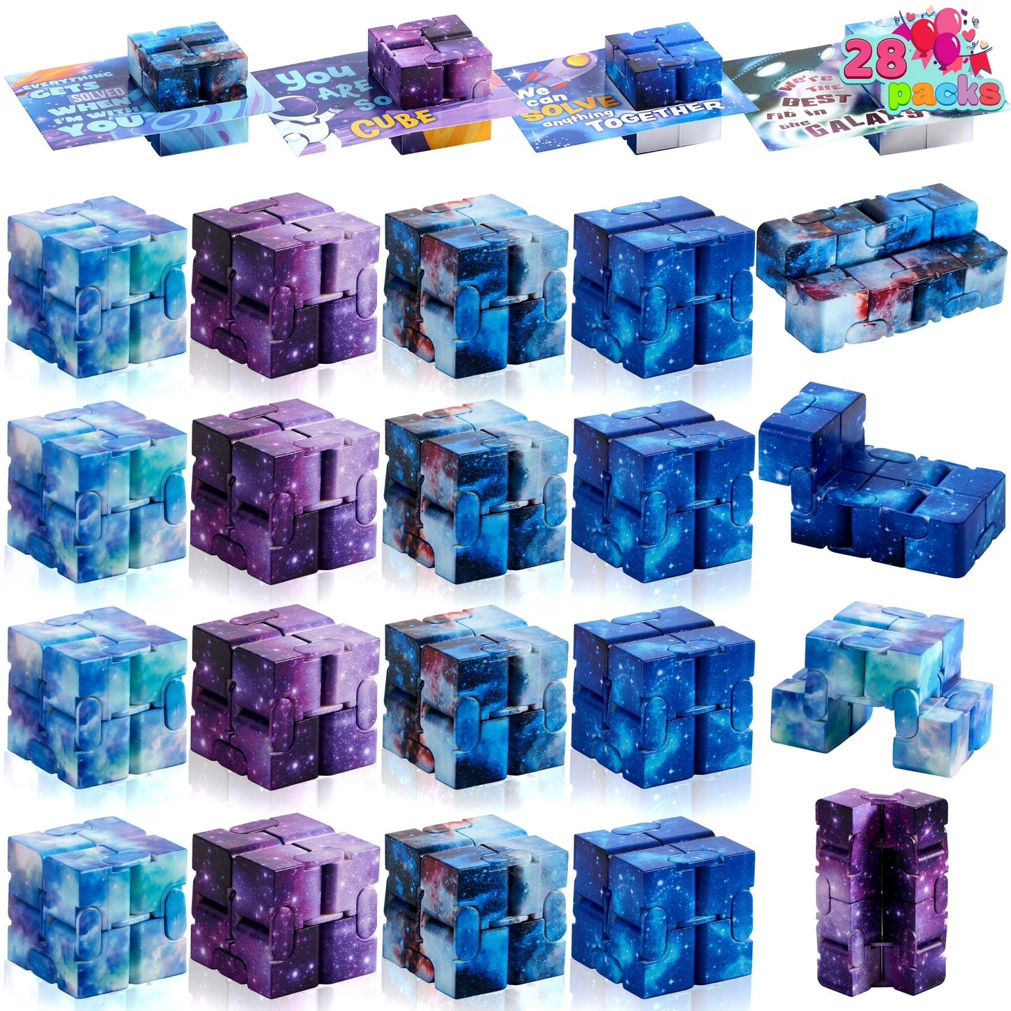 Joyfy 28 Packs Valentine¡¯s Day Gift Cards with Infinity Magic Toys, Cosmic Hand-Held Flip, Stress Relief Fidget Toys for Kids Valentine Party Favors, Classroom Exchange and Goodie Bag Stuffers