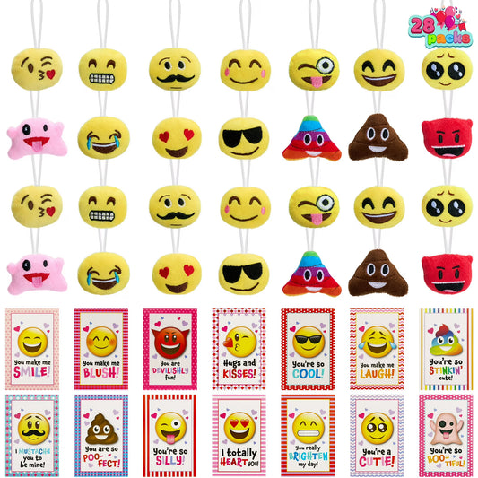 Joyfy 28 Packs Valentines Day Gifts Cards with Plush Key Chain, Valentine School Class Exchange Cards for Kids Girls Boys