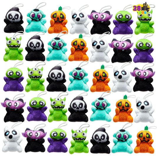 Joyfy 28 Pcs Halloween Plush,Halloween Mini Stuffed Animal for Goodie Bags Stuffers,Halloween Crafts for Kids,Halloween Treats Prizes,Trick or Treat Gift Exchange