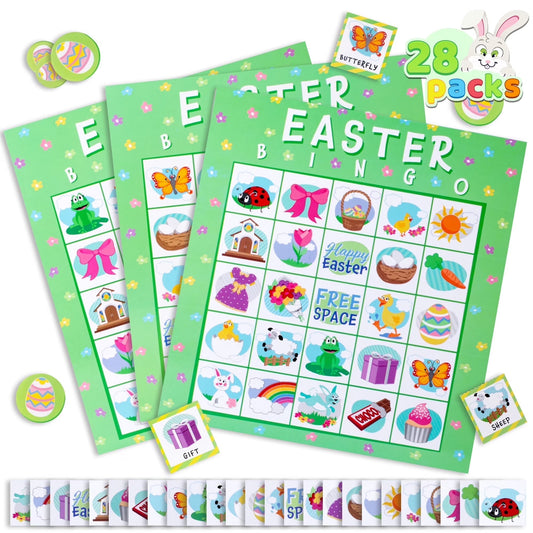 Joyfy 28 Players Easter Bingo Cards (5x5) and Markers,Easter Games for Kids,School Class Gift,Indoor Outdoor Family Group Games