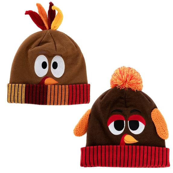 Joyfy 2Pcs Thanksgiving Pom Pom Beanie for Adults Kids,Turkey Hats Thanksgiving Costume Accessory