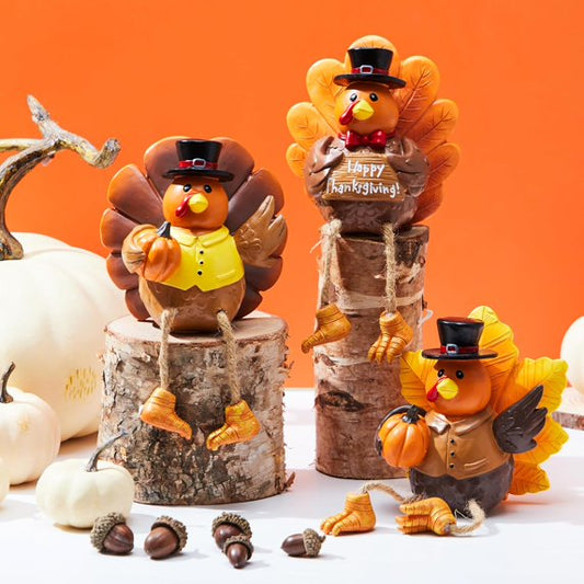 Joyfy 3 PCS Thanksgiving Turkey Tabletop Centerpiece Decor, Resin Turkey Figurines,Thanksgiving Decoration, Autumn Decor,Thanksgiving Fall Harvest Home Decorations,Indoor Kitchen Décor