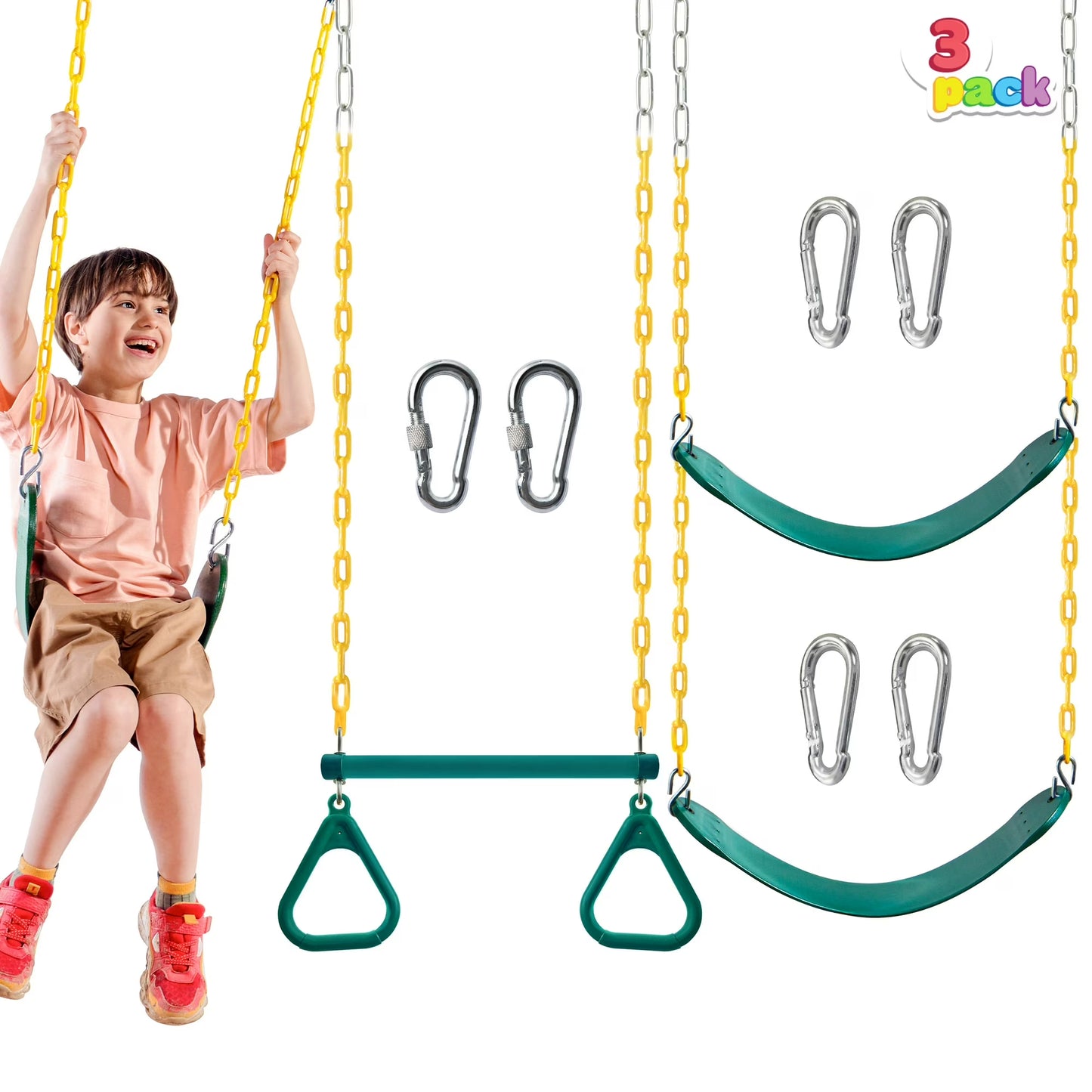 Joyfy 3 Pack Assorted Kids Swing Set, Heavy Duty Swing Set Accessories Replacement for Adult Outdoor ,Backyard
